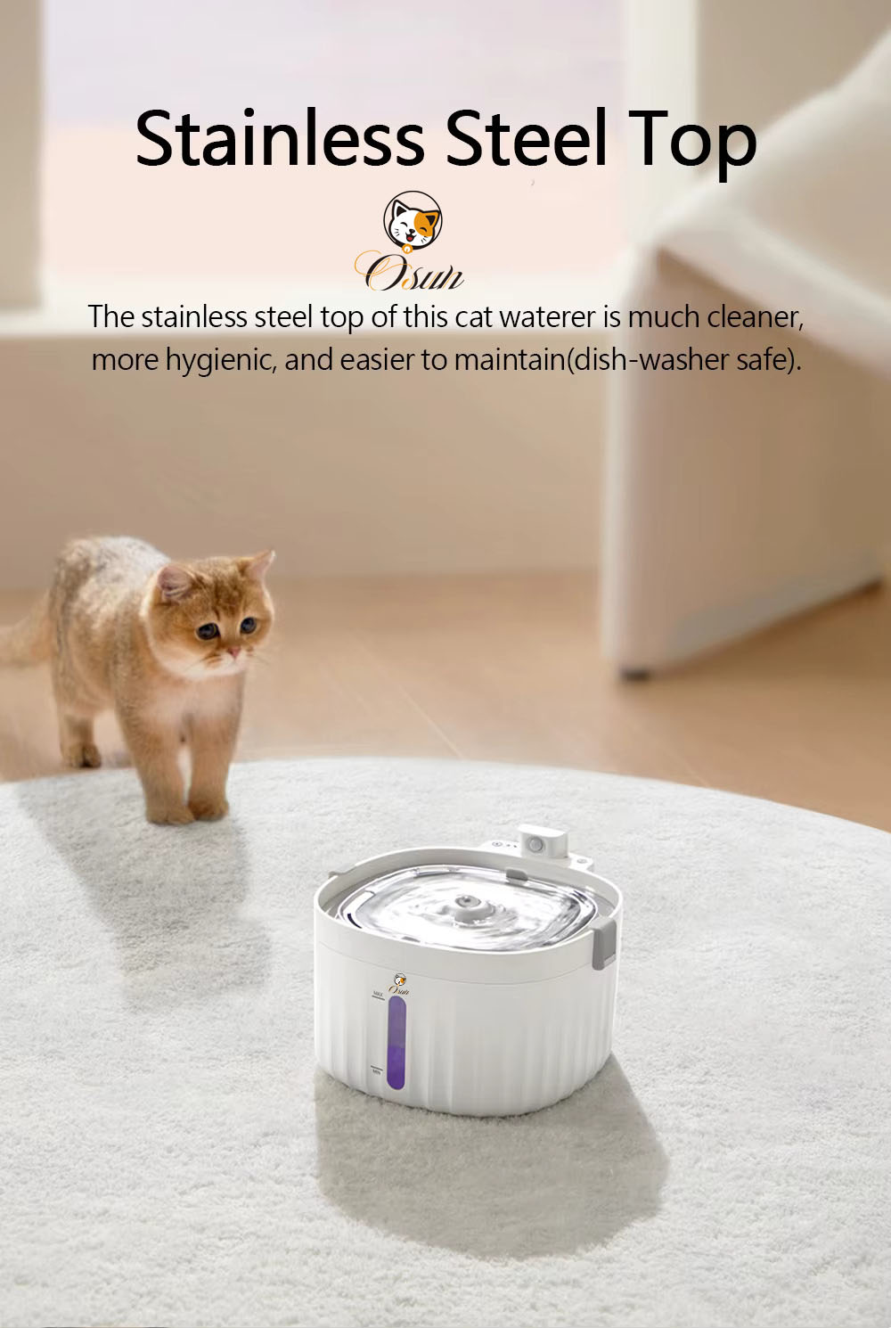 Osun wireless water fountain for cats O-WF-C detail 01